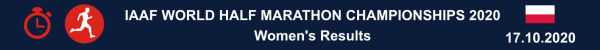 IAAF World Athletics Half Marathon 2020 - Women's RESULTS, World Half Marathon Results 2020, Gdynia Half Marathon Results 2020